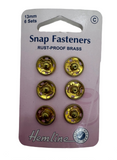 Hemline Snap Fasteners Rust-Proof Brass, 13mm / 6 Sets.