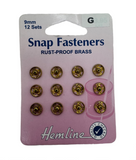 Hemline Snap Fasteners Brass, 9mm / 12 Sets.
