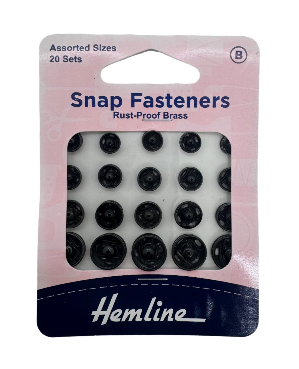 Hemline Black Snap Fasteners, Assorted Sizes. 20 Sets
