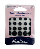 Hemline Black Snap Fasteners, Assorted Sizes. 20 Sets