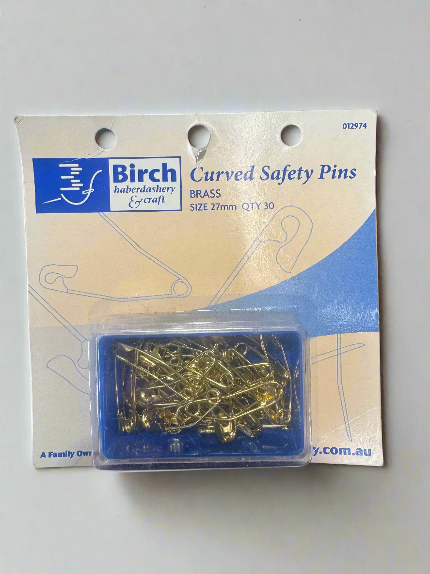 Birch Curved Safety Pins Brass, Size 27mm, 30 Pack