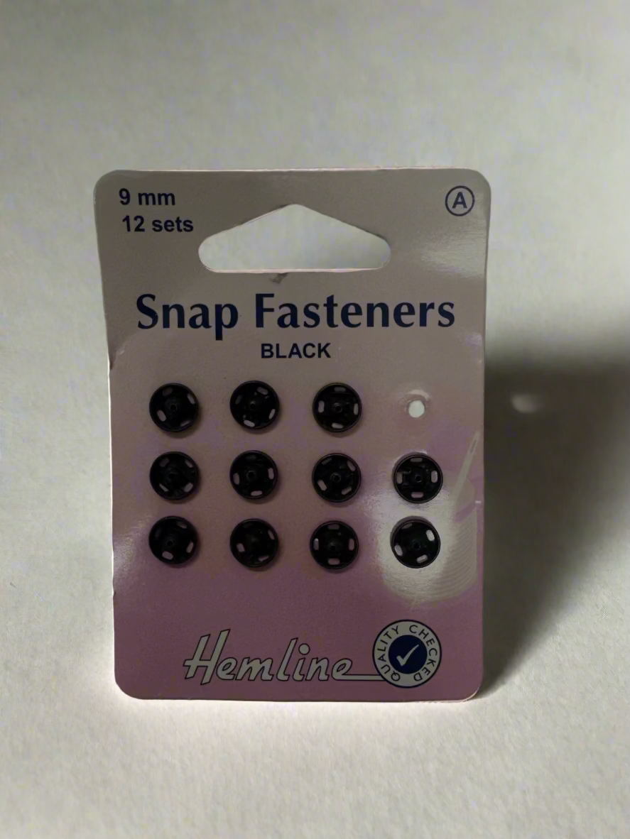 Hemline Snap Fasteners Black, 9mm / 12 Sets. (ONE MISSING) (11 SETS) (Copy)