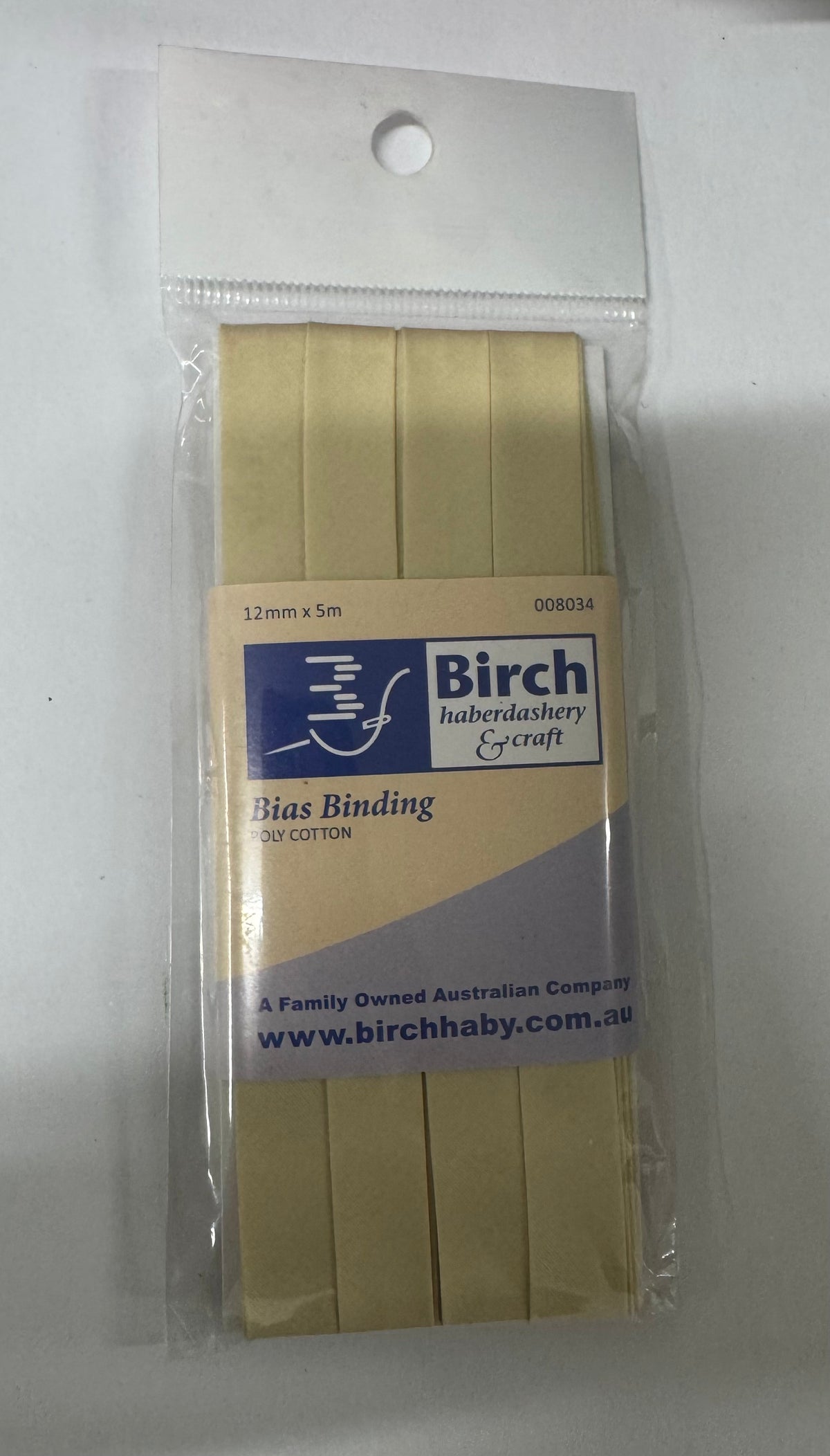 Birch Natural Polycotton Bias Binding 12mm x 5m