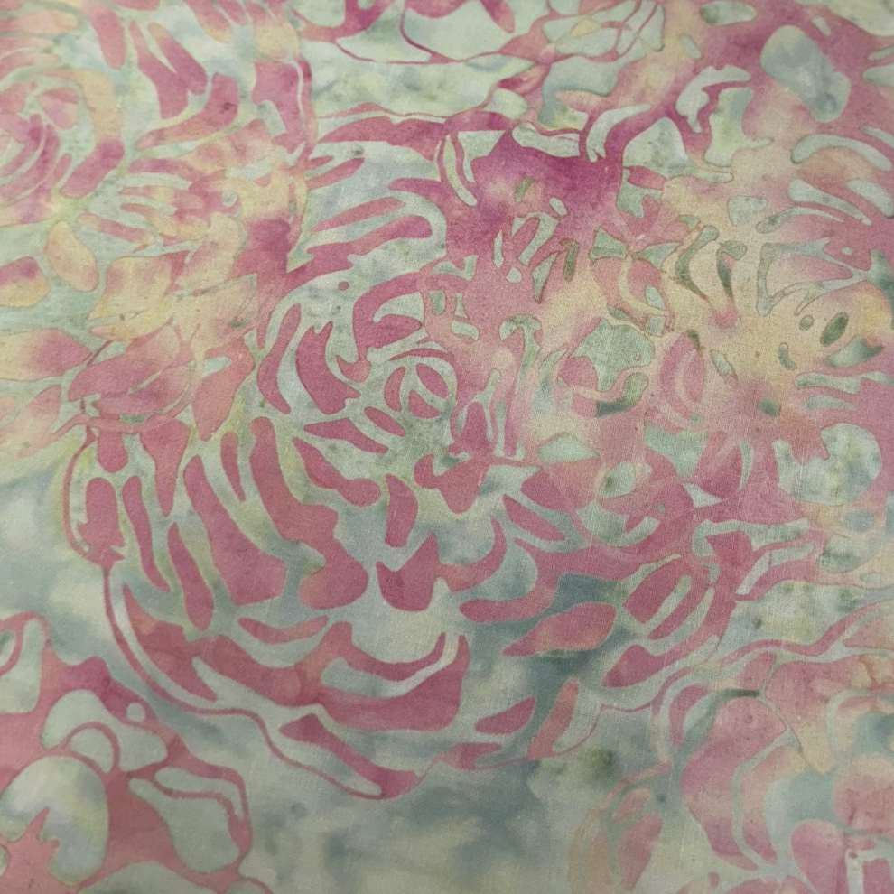 Pink and Green Floral Batik Fabric