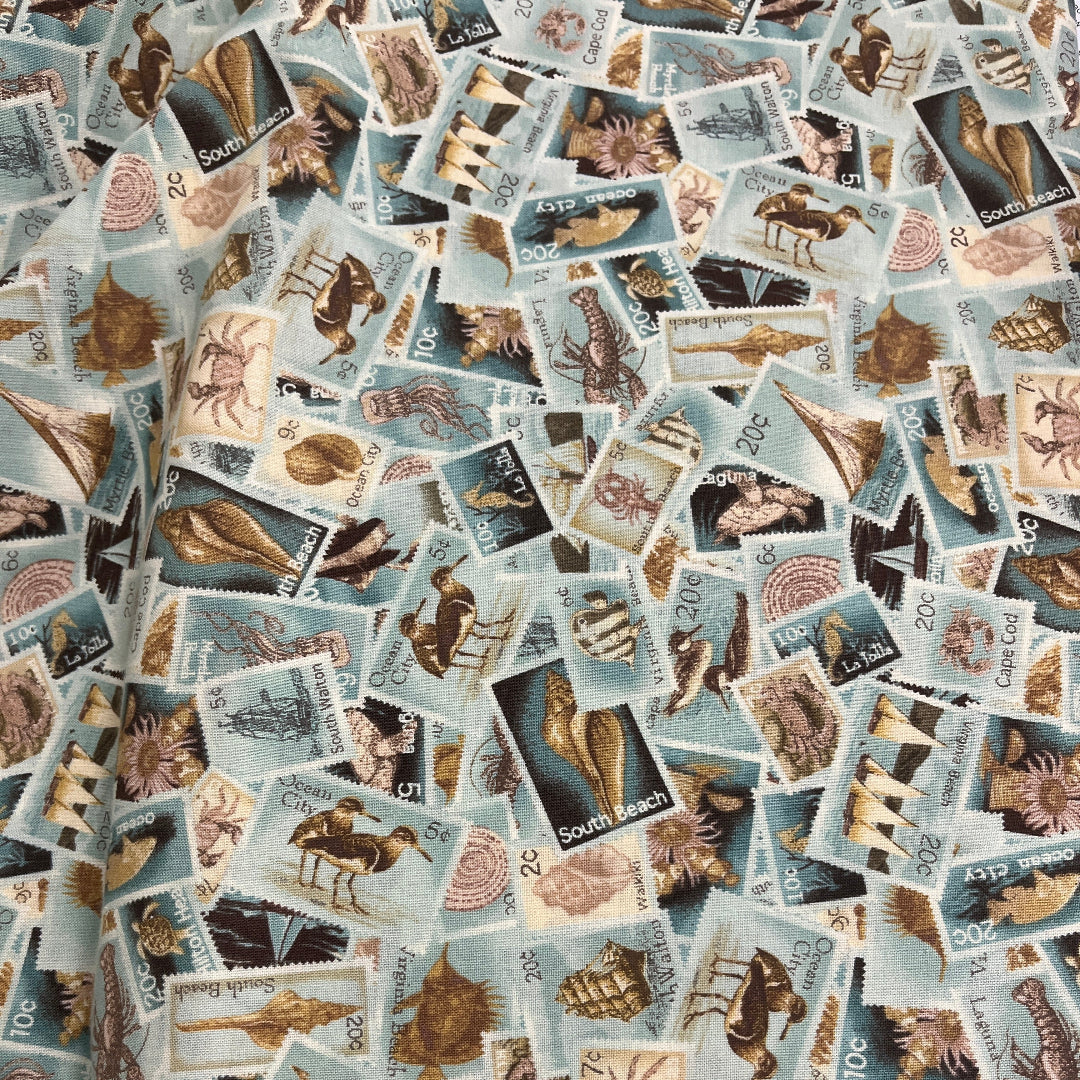 Seaside Cottage - Stamps S#J8032 i100% Cotton Fabric WOF 110cm-112cm