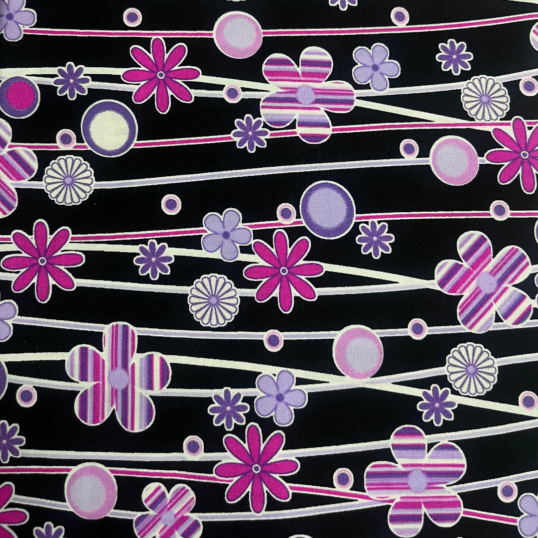 Black and Pink Floral 100% Cotton Fabric WOF 110cm - 112cm