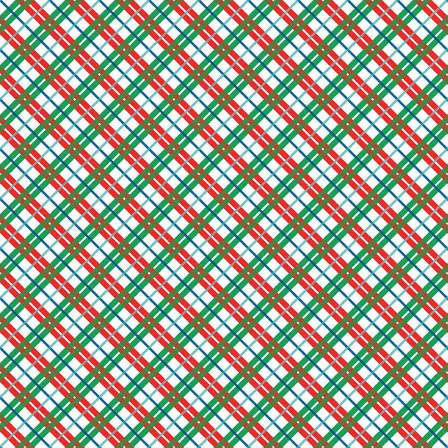 A repeating diagonal plaid pattern in red, green, and blue over a white background, with a small ruler strip along the bottom edge showing measurements.