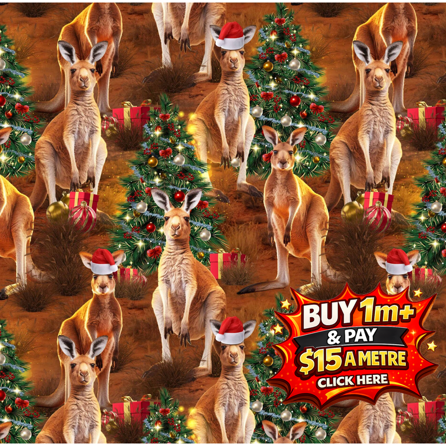CHRISTMAS Fabrics Festive Friends Kangaroos Final Clearance $6m (1m min cut)