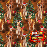 CHRISTMAS Fabrics Festive Friends Kangaroos Final Clearance $6m (1m min cut)