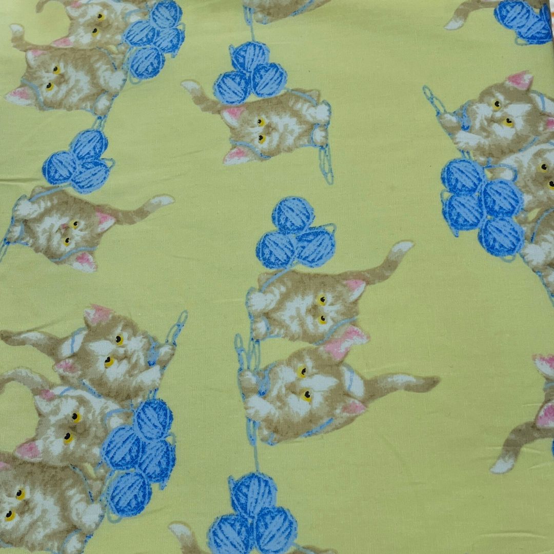 Kittens on Yellow Poly Cotton
