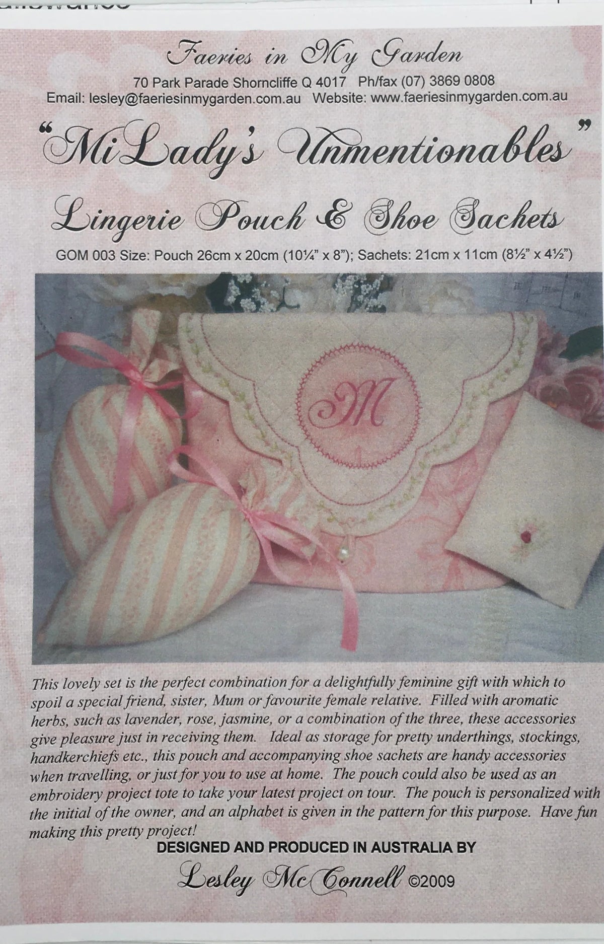 "Mi Lady's Unmentionables" Lingerie Pouch & Shoe Sachets: Designed by Lesley McConnell: