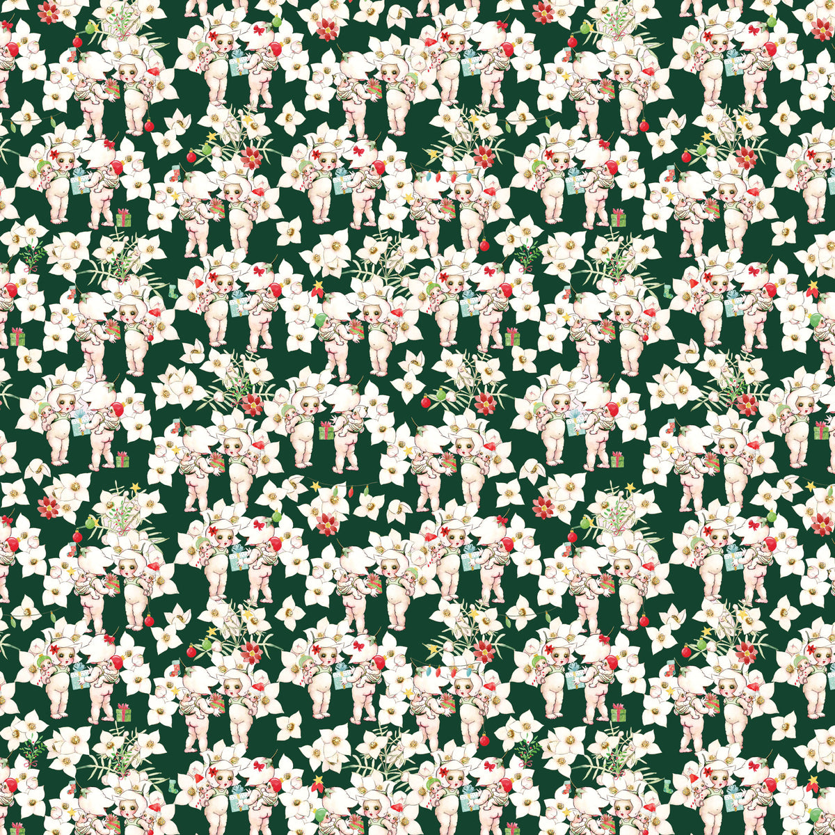 MAY GIBBS XMAS PINK BORONIA 2 DARK GREEN - MG1037 - 100% Cotton