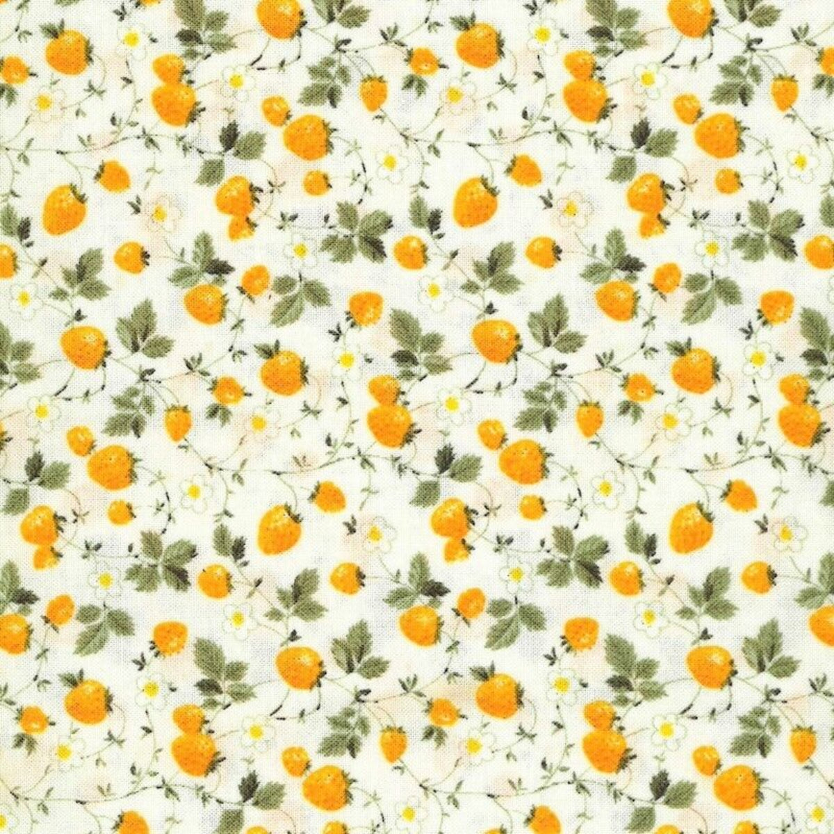 Country Floral Yellow Strawberry Cotton Fabric Nakamura