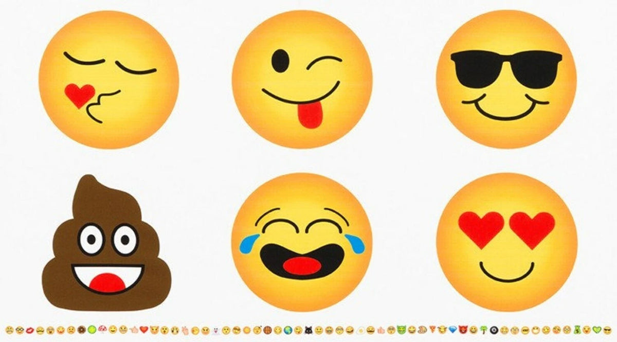 OMG LOL Emoji's White  Panel 100% Cotton by Robert Kaufman