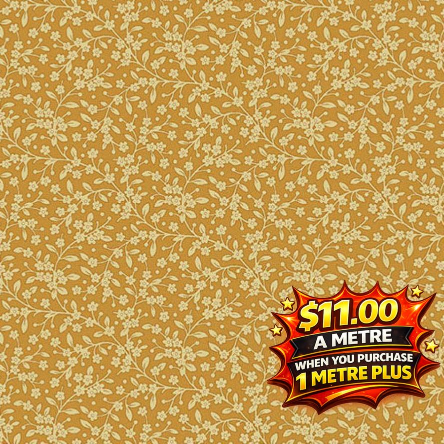 Butterscotch PETITE BEEHIVE A1316Y fabric with tiny cream floral print.