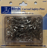 Birch Curved Safety Pins 60pc