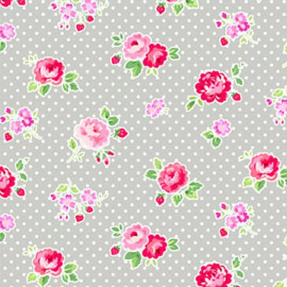 Pam Kitty Fog City - Pewter Rose on Dot 100%Cotton WOF 110cn - 112cm