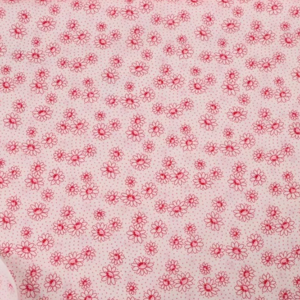 Pink Flowers on White 100% Cotton WOF 110cm - 112cm