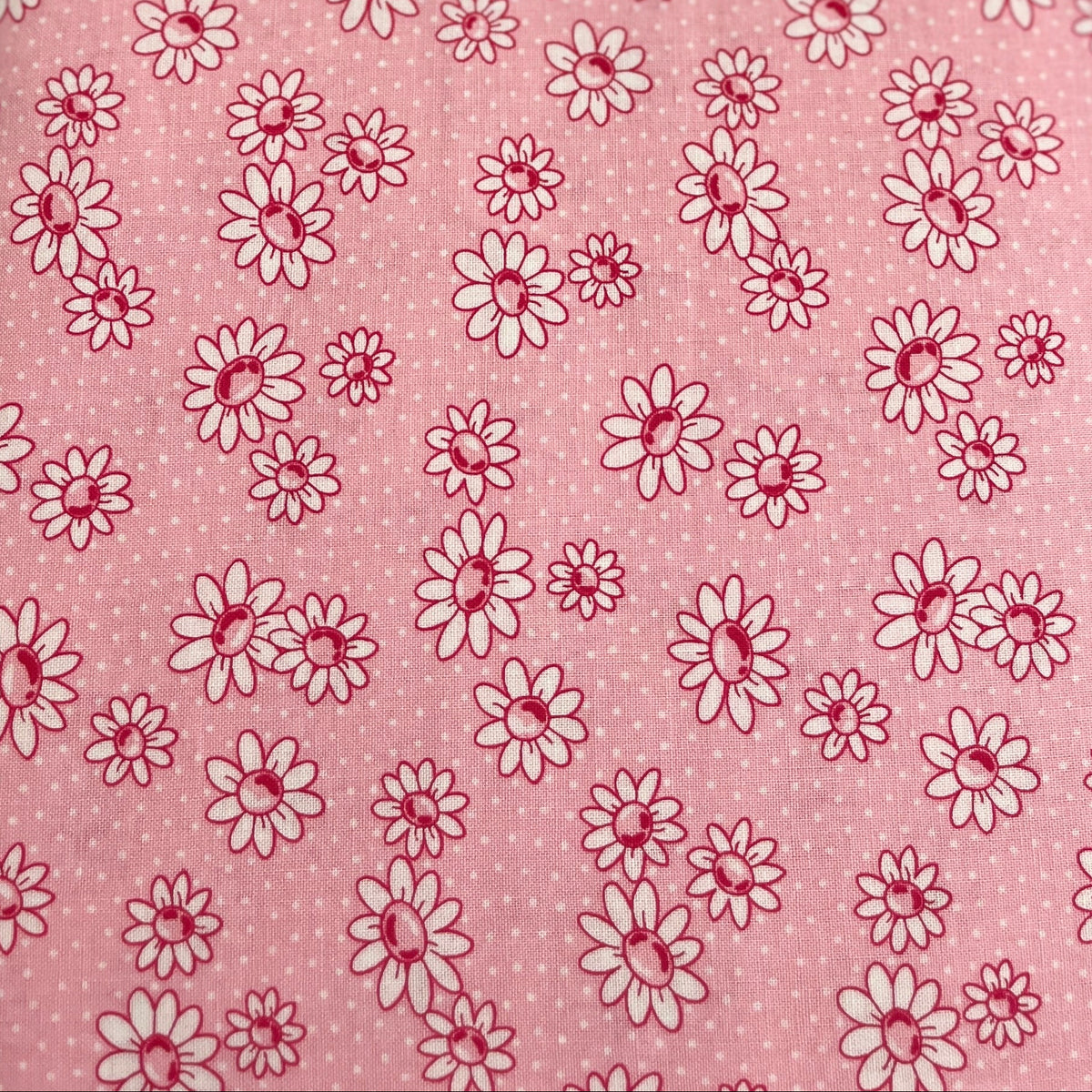 Pink and White Flowers Fabric 100% Cotton WOF 110cm -112cm