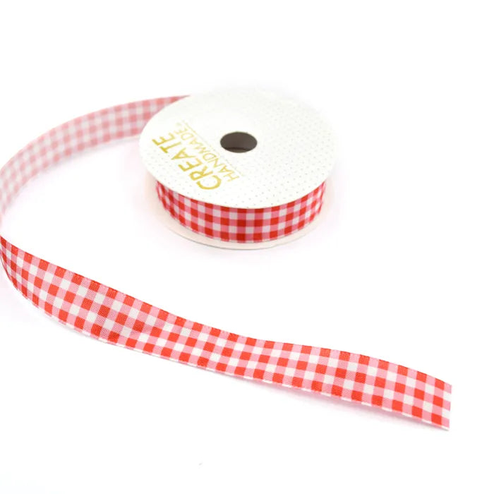 Create Handmade Satin Ribbon Spool - 16mm x 5m - Red Gingham