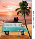 Retro Campers Caravans 9100A Sunset Cotton Quilting Fabric Panel