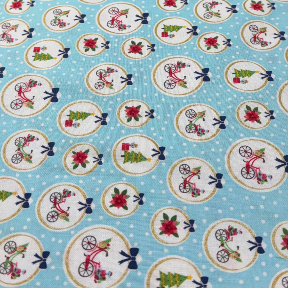 Riley Blake Christmas Adventures Bicycles Turquoise Cotton Fabric