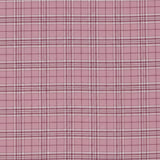 A close-up of a pink plaid fabric pattern with intersecting white and darker pink lines.