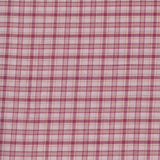 A close-up of a pink and red plaid fabric pattern filling the entire frame.
