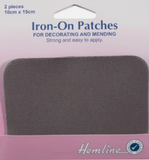 Hemline 2 Pieces Light Grey Iron-On Patches 10x15cm, Decorate & Mend