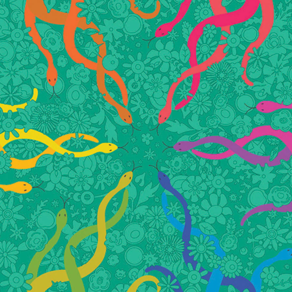 Andover Fabric Wildflowers Snakes on Teal