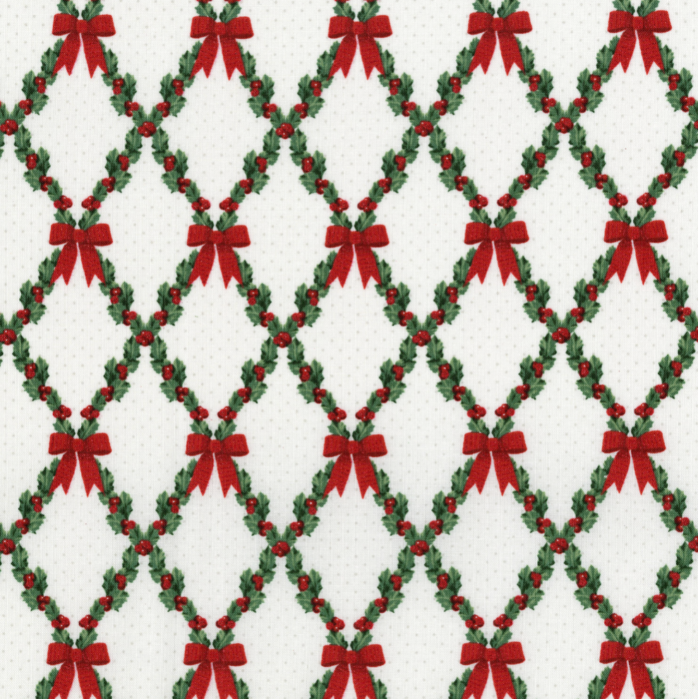Let It Sparkle - Bows And Holly - Radiant Winter White Metallic Fabric