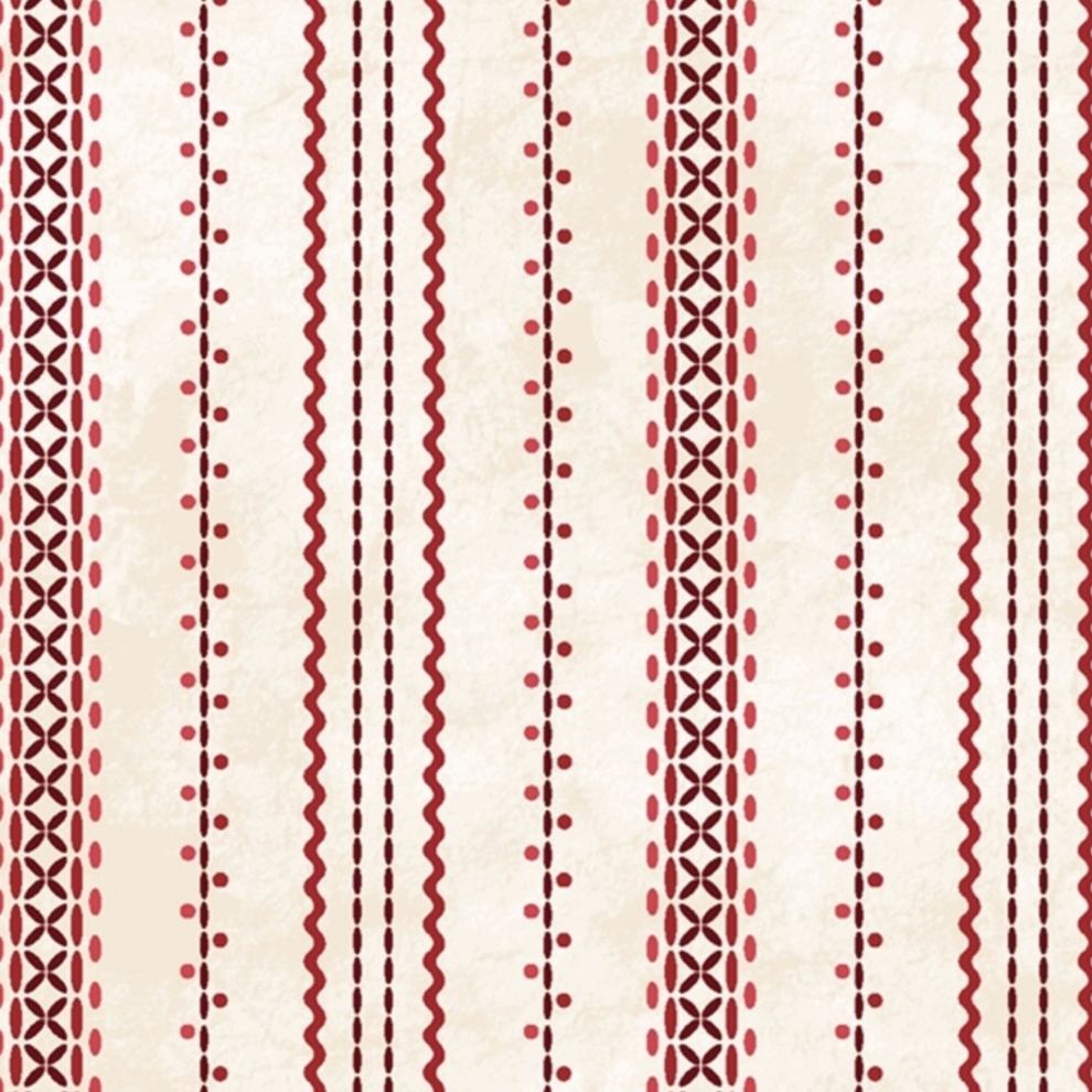 Maywood Studios Fabric - Stitched Ticking - Natural/Red
