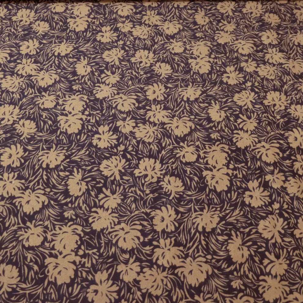 William Morris Inspired F775 Black/Tan 100% Cotton Fabric WOF 110cm-112cm
