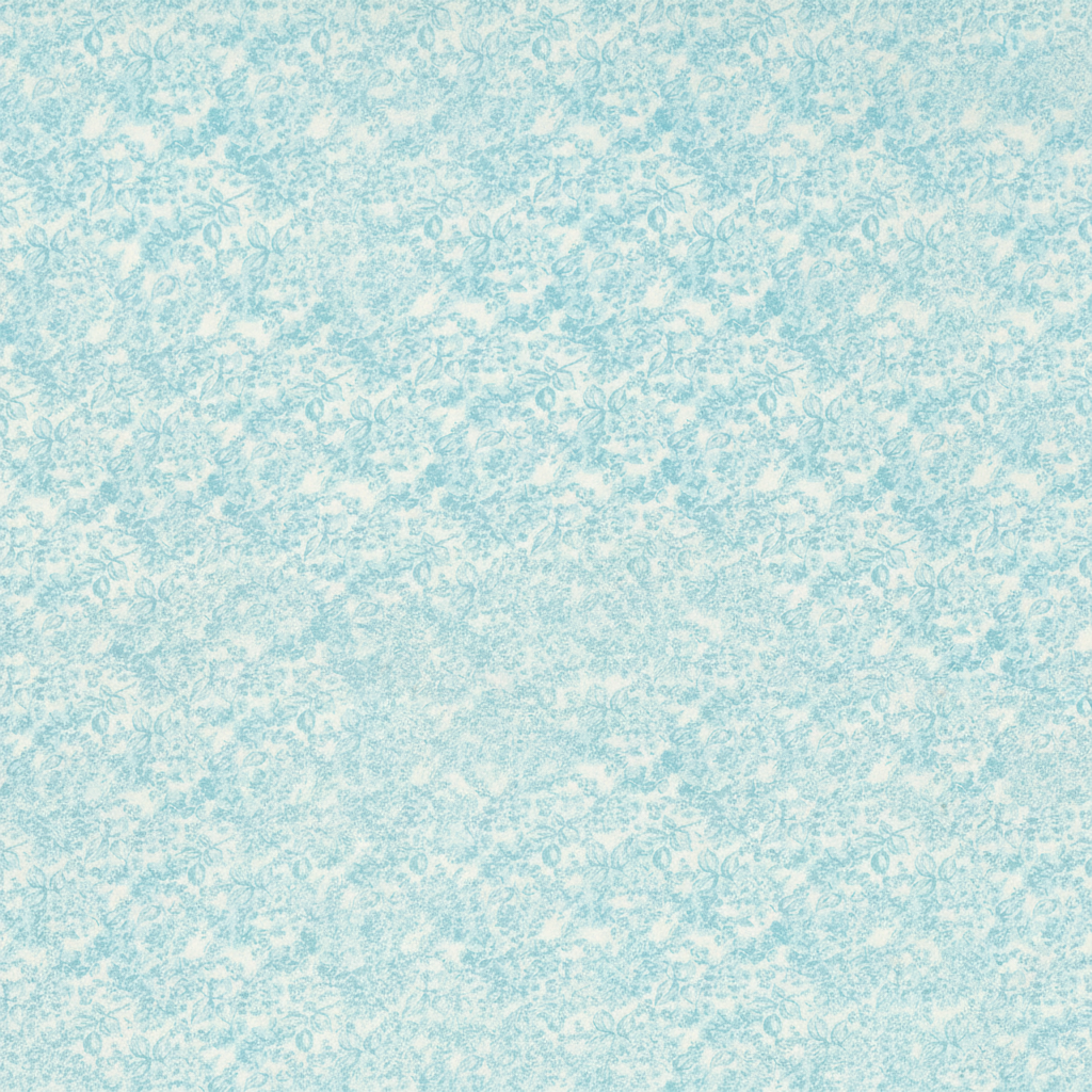 A close-up of a light blue and white floral patterned fabric or wallpaper with a dense, repeating botanical design.