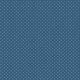 A close-up of a repeating fabric pattern featuring small white embroidered dots arranged in neat diagonal rows over a dark navy blue background.