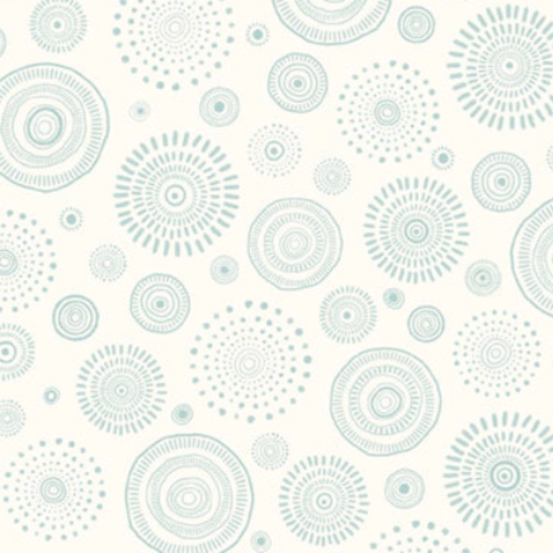 Mini Menagerie - Tossed Geo Wheels - Cream/Teal- 100% Cotton  Fabric (1 metre piece)