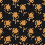 A repeating sunflower pattern in warm mustard yellow on a solid black background.