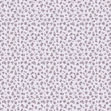 A close-up of a fabric pattern featuring tiny, dense small floral motifs in muted purple and brown on a very light off-white background.
