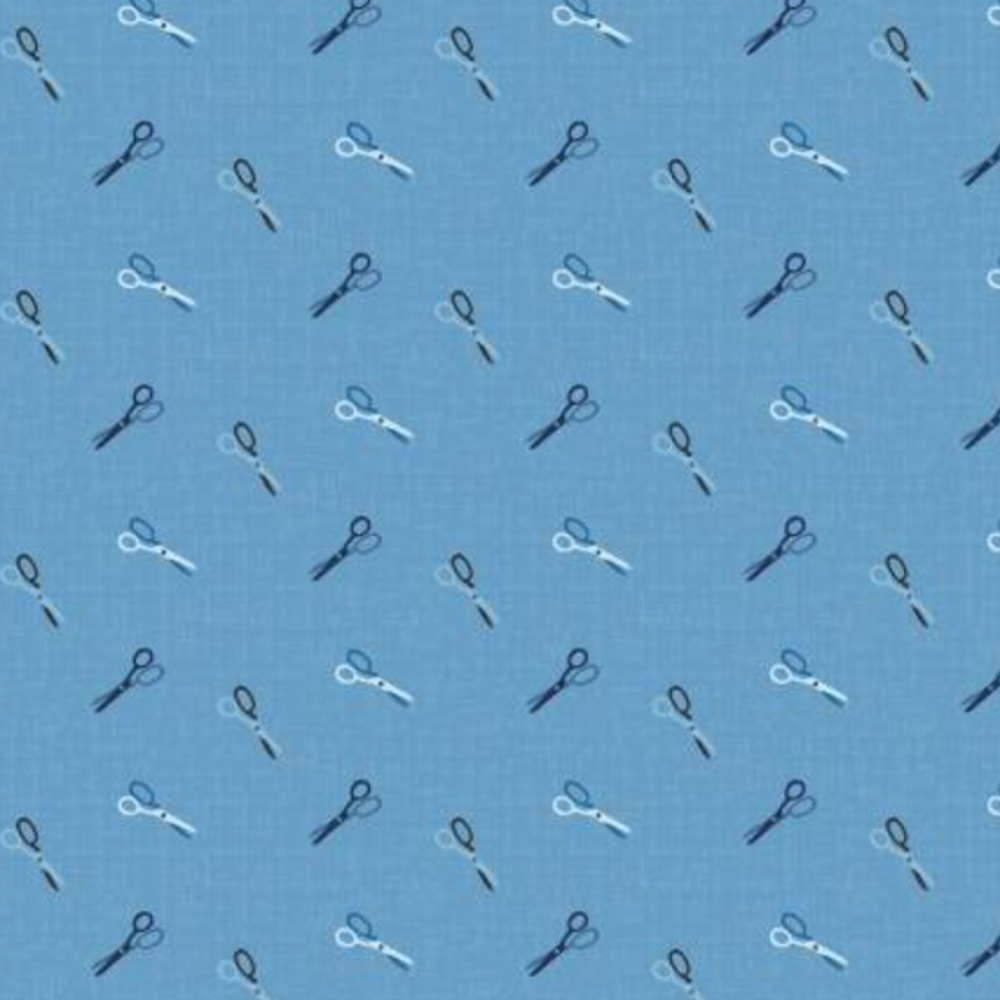 Blue Blooms & Threads Scissors Blue C17125 100% Cotton  Fabric (1 metre piece)