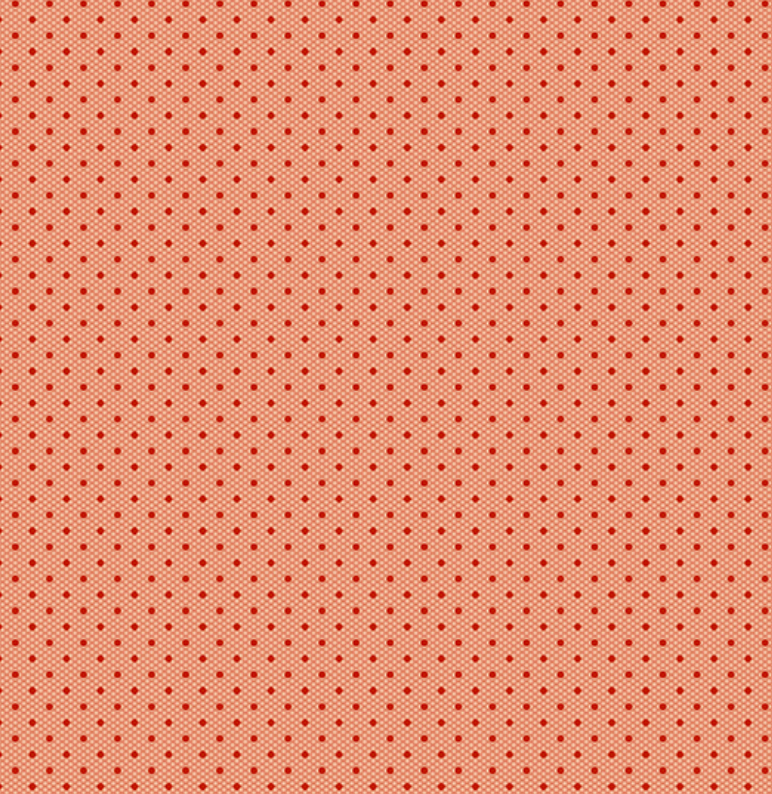 A repeating pattern of small red dots arranged in diagonal rows on a warm coral-orange background.