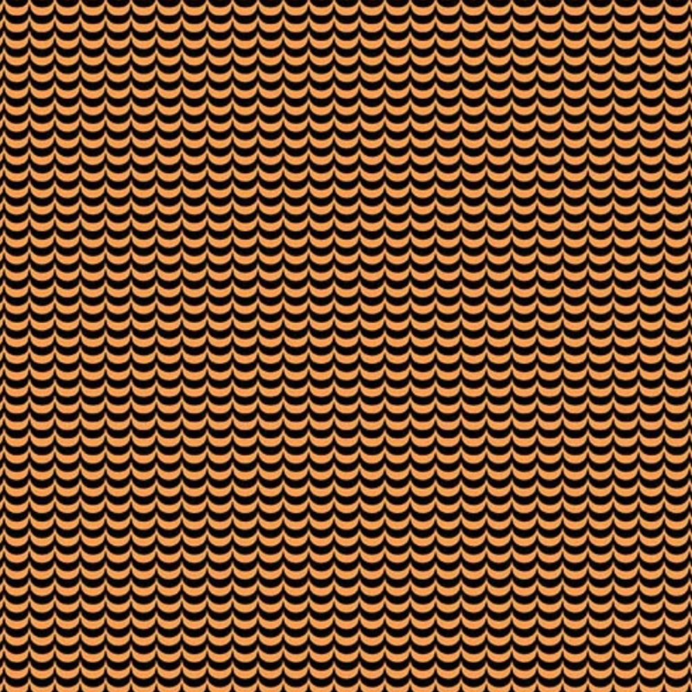 A repeating pattern of overlapping scalloped or wave-like shapes in warm orange and dark brown, filling the entire frame.