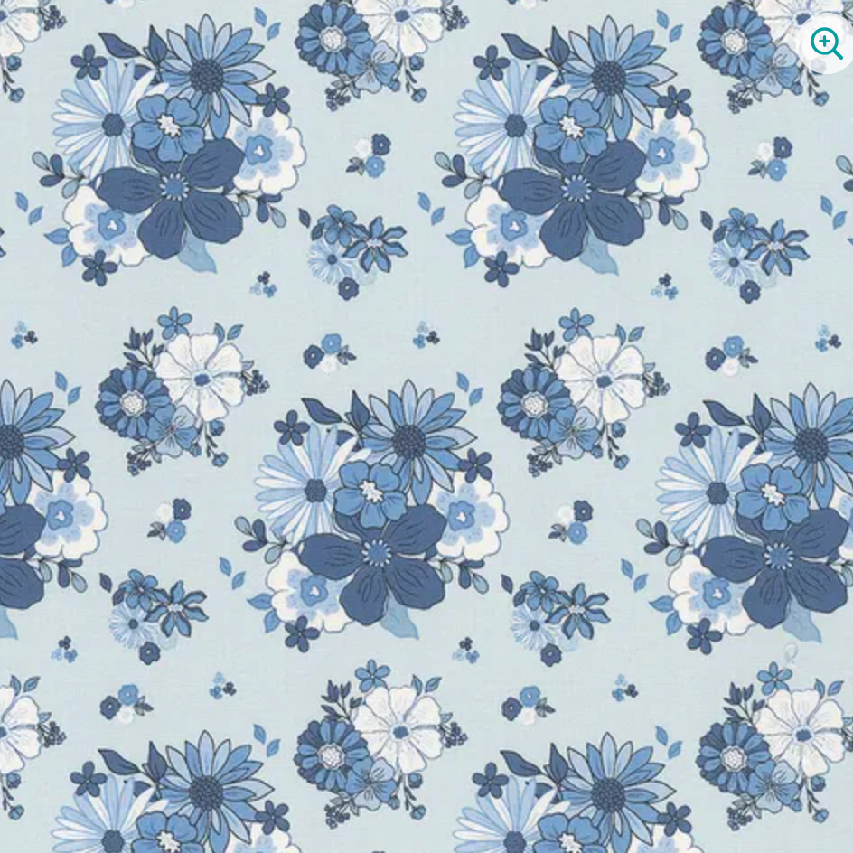 Blue Blooms & Threads Blue Main C17120-100% Cotton Fabric (1 metre piece)
