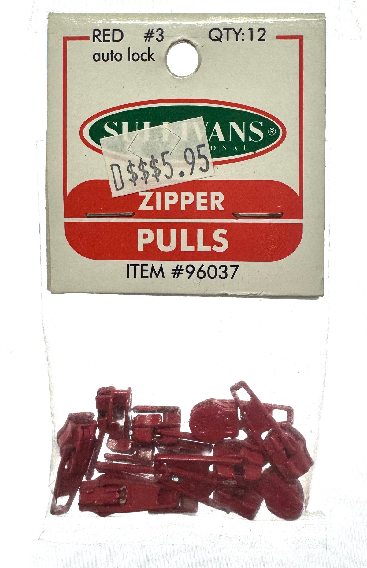 Sullivans Red Zipper Pulls - 12 pack
