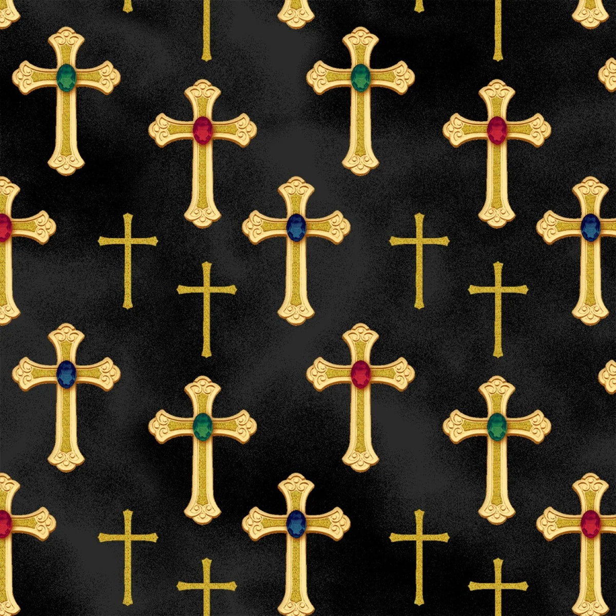 Three Kings Nativity Crosses Gold Metallic Fabric Print
