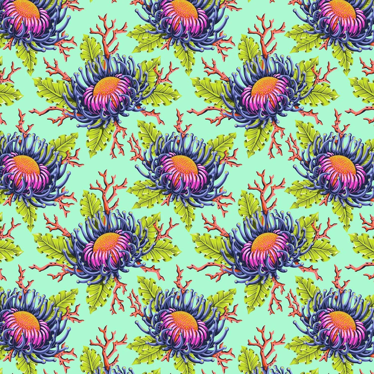 Tula Pink Floral Reef – Friends & Anemones – Seafoam (PWTP265)