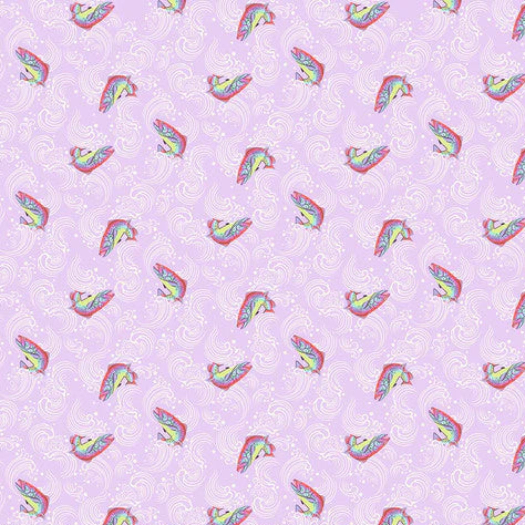 Tula Pink Full Moon Forest II Sofishticated Blossom Fabric in Pink with Fish and Floral Design
