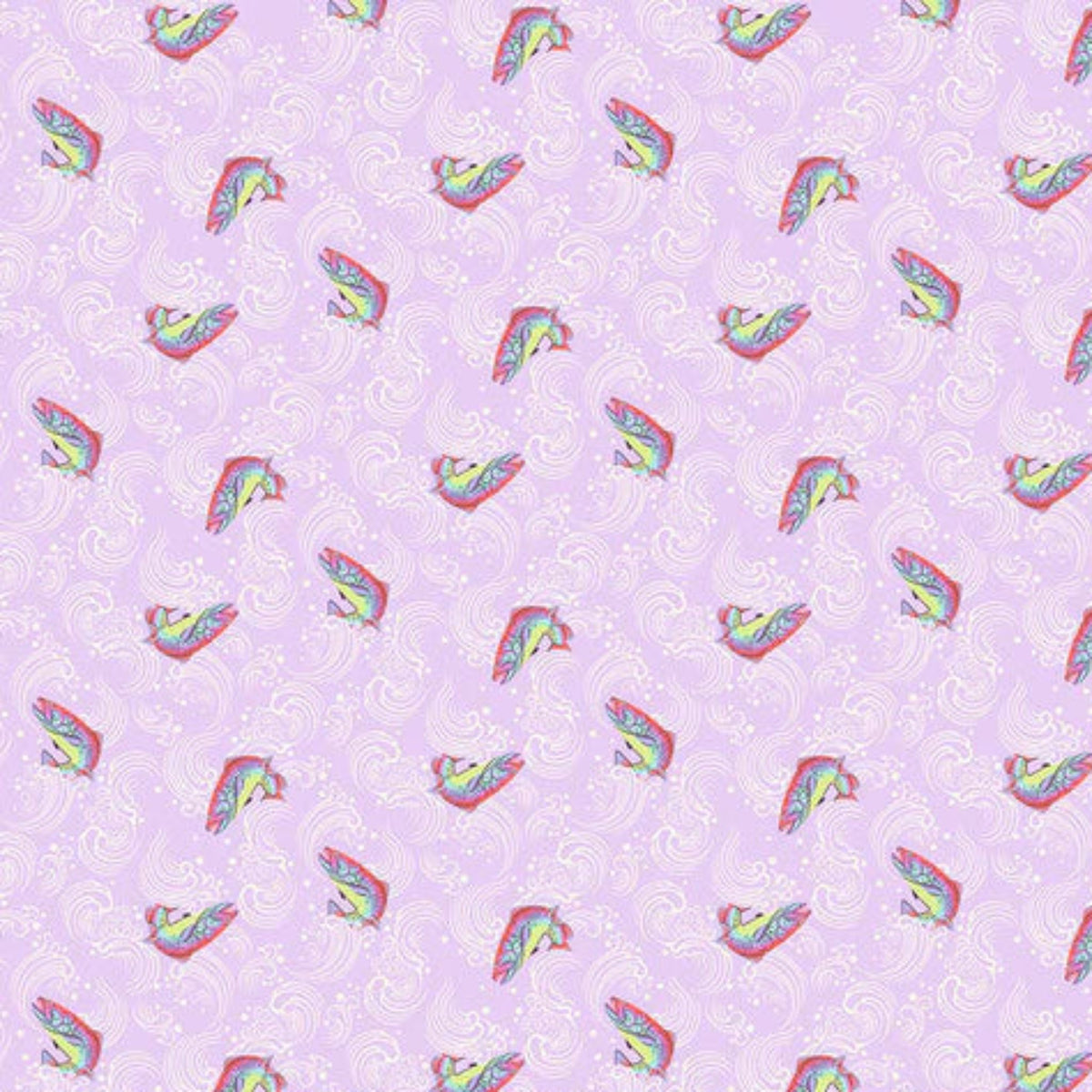 Tula Pink Full Moon Forest II Sofishticated Blossom Fabric in Pink with Fish and Floral Design
