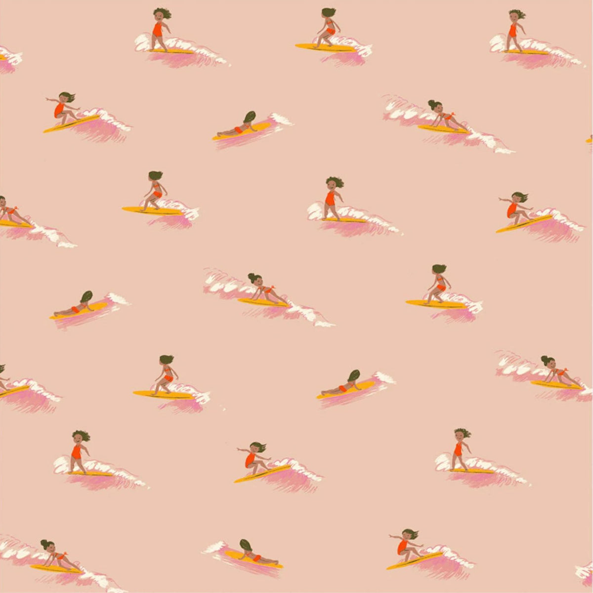 Windham Fabrics, Malibu, Tiny Surfers in Peach, by Heather Ross(1355)