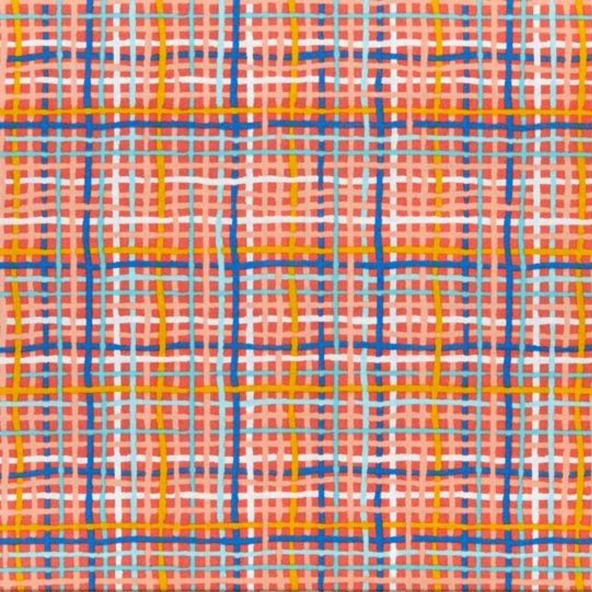 Nerida Hansen Organic Around Oz Map Check Fabric Coastal - Plaid - Orange, Blue, Mint, White, Salmon, Yellow, Coral  (1239)