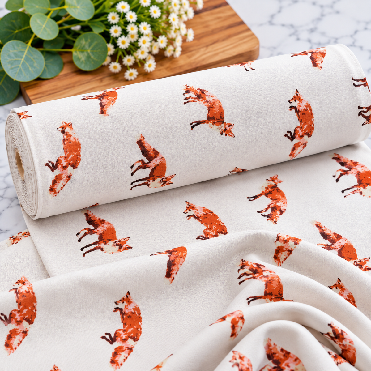 Watercolour Foxes Premium 100% Cotton Fabric 46cm x 55cm